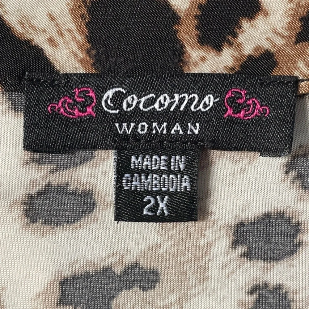 Cocomo Woman Plus 2X Leopard Animal Print Button Front Blouse Tunic Top Shirt‎